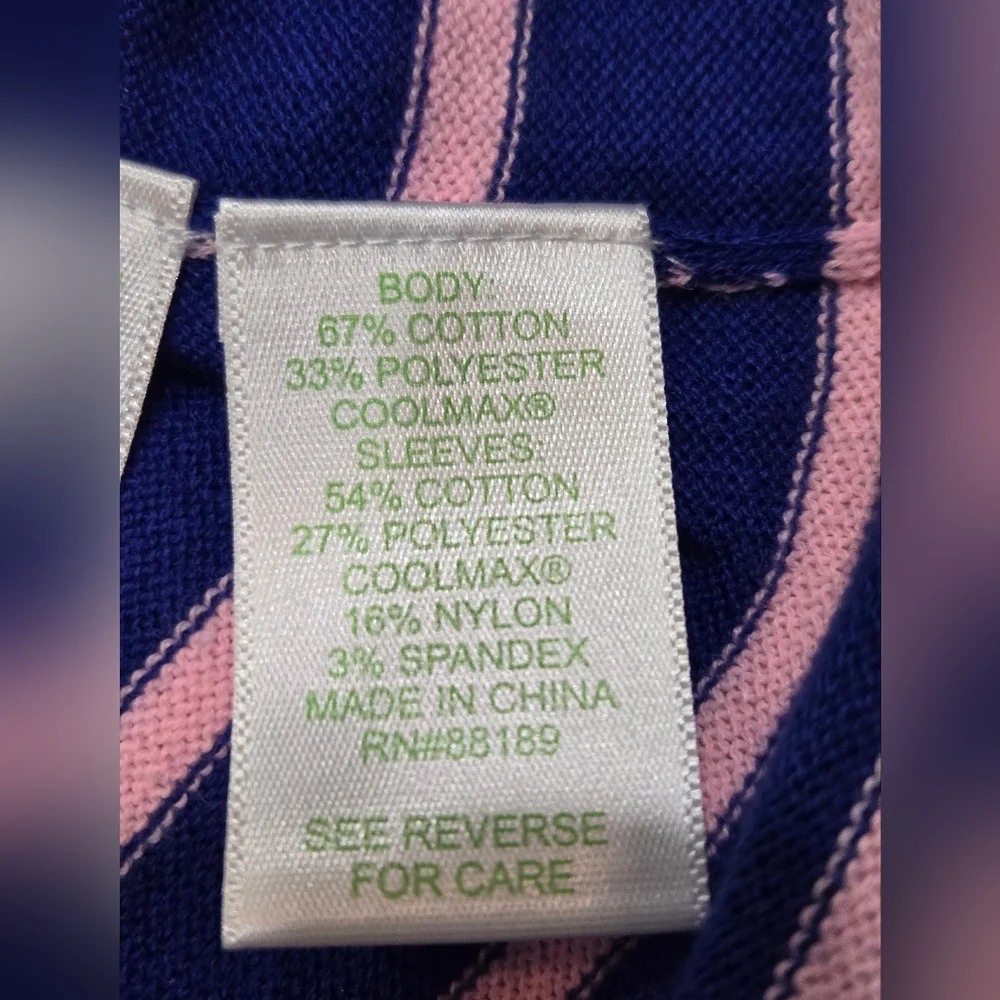 Lilly Pulitzer Navy and Pink Striped Top Sz Small 67% Cotton 37% Espandex